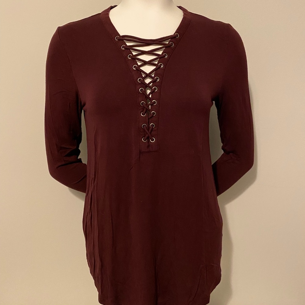 Womens Small Maroon Cotton Long Sleeve